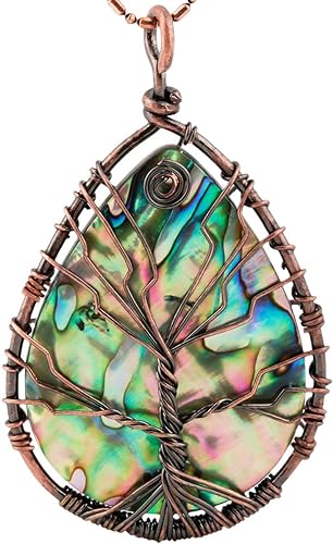 ONE: Handmade Healing Crystal Abalone Shell TREE Pendant Necklace