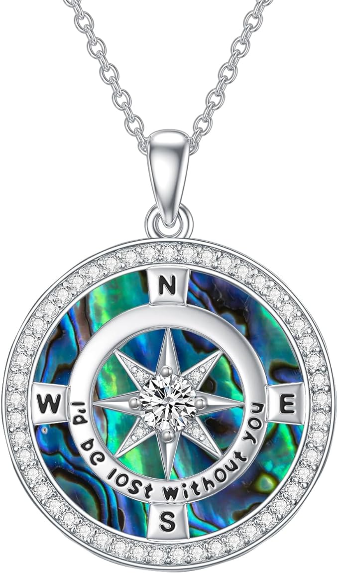 ONE: The Compass Abalone Blue  Pendant Necklace Jewelry