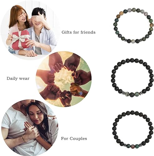 THREE: 3 HANDMADE Bracelets Matte Natural Lava Rock Volcanic Stone Beads Elastic Stretch Agate