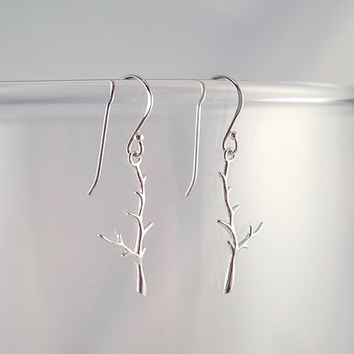 ONE PAIR:  Hoop Earrings Genuine 925 Sterling Silver  Rectangle Tree Dangle Earrings