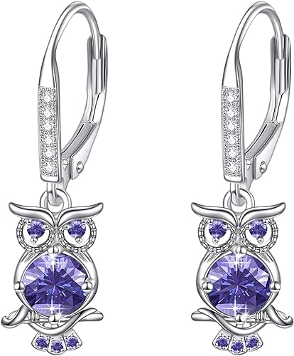 ONE PAIR:  Hoop Earrings Genuine 925 Sterling Silver OWL STUD