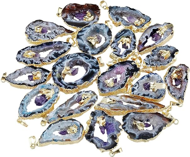 ONE: Handmade Healing Crystal Pendant Necklace, Natural Energy Stone Agate PURPLE