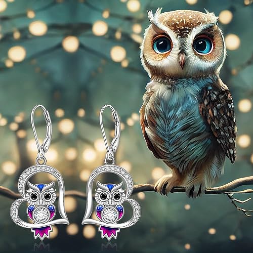 ONE PAIR:  Hoop Earrings Genuine 925 Sterling Silver OWL STUD