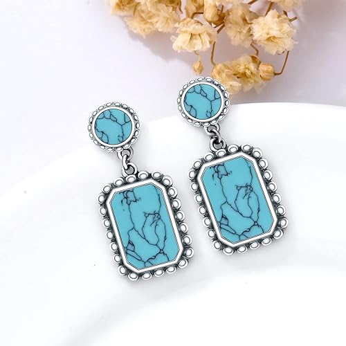 ONE PAIR: Santa Fe Turquoise authentic Native American turquoise earrings Gemstone Southwestern Style 925 Sterling Silver