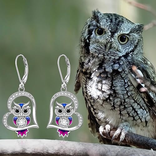 ONE PAIR:  Hoop Earrings Genuine 925 Sterling Silver OWL STUD