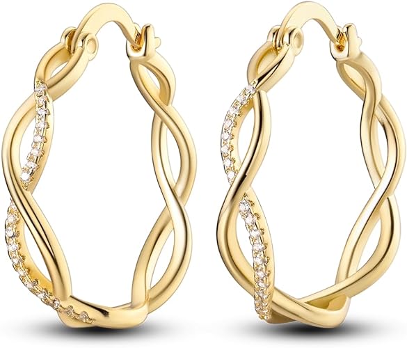 ONE: 925 Sterling Silver Hoop Earrings 14K Gold Plated Jewelry CZ