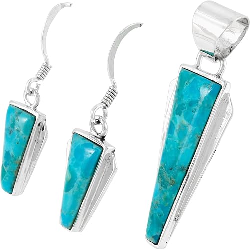 ONE :💎Sterling Silver (Solid) 925 Matching Pendant & Earrings Set (with 20" Sterling Rope Chain) Genuine Color: Turquoise