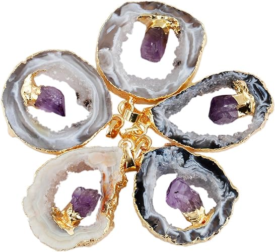ONE: Handmade Healing Crystal Pendant Necklace, Natural Energy Stone Agate PURPLE