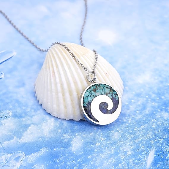ONE: Wave Turquoise +White Howlite Stainless Steel Pendant Necklaces