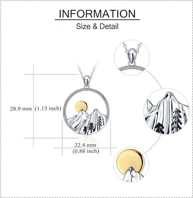 ONE: Mountain Silver-Mountain Nature Pendant Necklace Genuine Sterling Silver 925