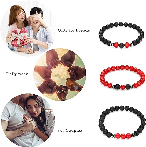 THREE: 3 HANDMADE Bracelets Matte Natural Lava Rock Volcanic Stone Beads Elastic Stretch