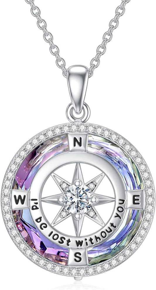 ONE: The Compass Purple Vitrail Light Pendant Necklace Jewelry