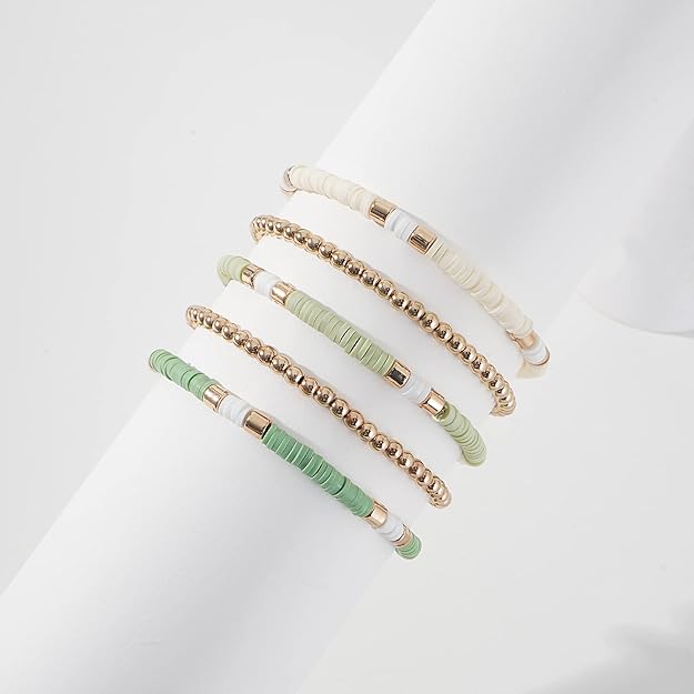 ONE: Premium Handmade New Lite Green Set 5pcs Bracelet's for Women