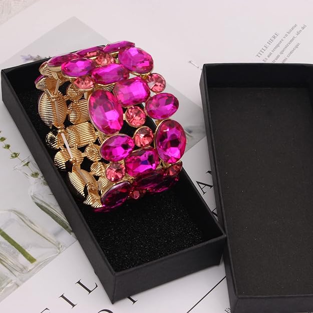 ONE: Premium Gorgeous Jewelry Elegant Crystal Leaf Flower Stretch Bangle Bracelet