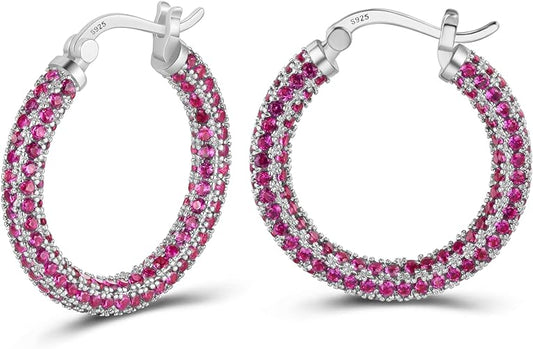 ONE: 925 Sterling Silver Post Hoop Earrings 14K Gold Plated Jewelry CZ