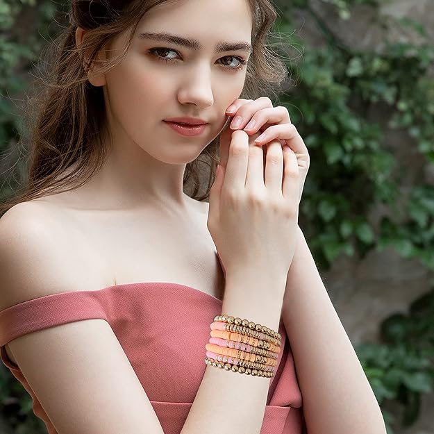 ONE: Premium Handmade New White Pink Set 7pcs Bracelet's for Women