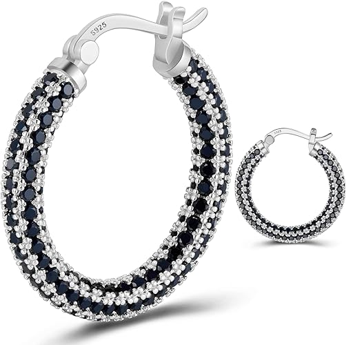 ONE: 925 Sterling Silver Post Hoop Earrings 14K Gold Plated Jewelry CZ