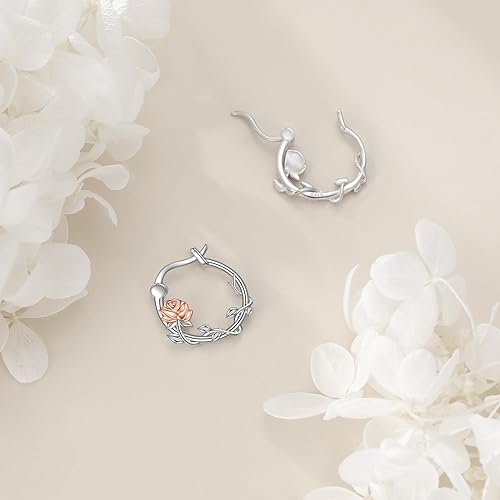 ONE:  Flower Hoops Earrings 925 Sterling Silver Jewelry CZ