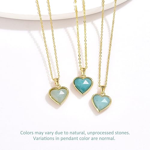 ONE: Handmade Healing Crystal Pendant Necklace, 14K Gold Plated Natural Energy Stone Amazonite-Heart