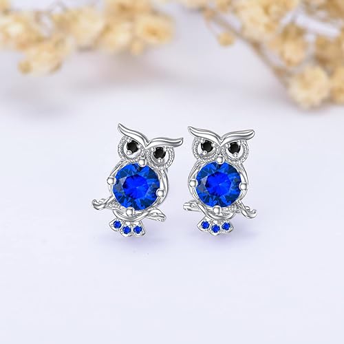 ONE PAIR:  Hoop Earrings Genuine 925 Sterling Silver OWL STUD