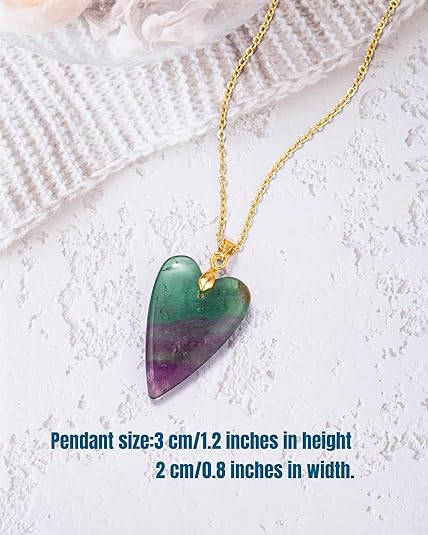 ONE: Handmade Healing Crystal Pendant Necklace, Natural Energy Stone Fluorite-Heart