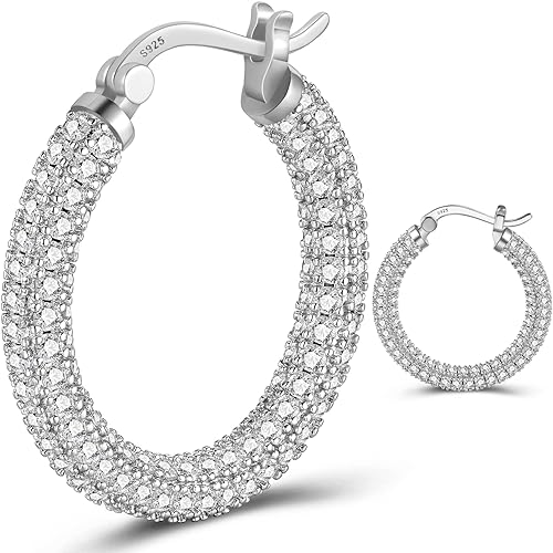 ONE: 925 Sterling Silver Post Hoop Earrings 14K Gold Plated Jewelry CZ