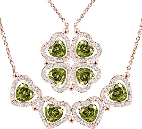 ONE: Lucky Four Leaf Rose Gold Amethyst Clover Pendant Necklaces for Women & Girls 925