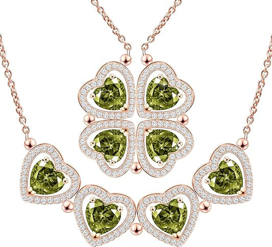 ONE: Lucky Four Leaf Rose Gold Amethyst Clover Pendant Necklaces for Women & Girls 925
