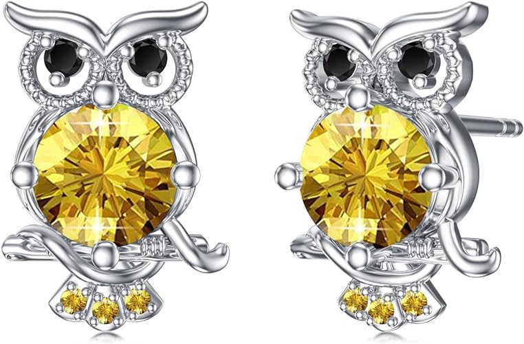 ONE PAIR:  Hoop Earrings Genuine 925 Sterling Silver OWL STUD