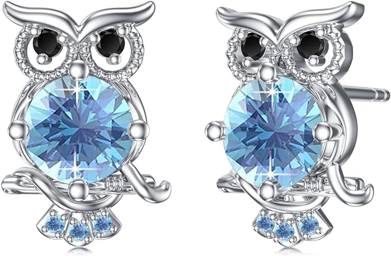 ONE PAIR:  Hoop Earrings Genuine 925 Sterling Silver OWL STUD
