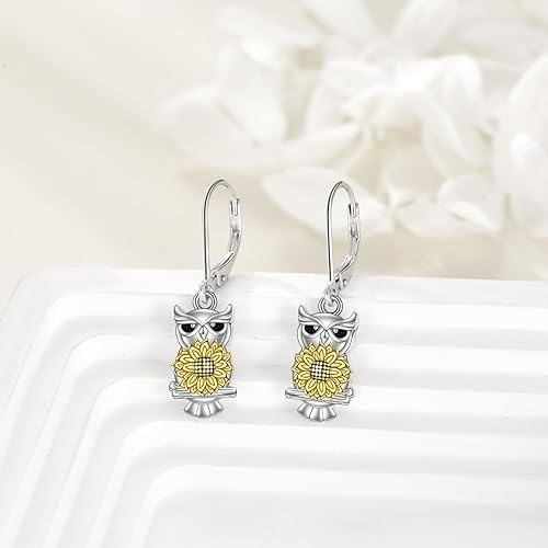 ONE PAIR:  Hoop Earrings Genuine 925 Sterling Silver OWL STUD