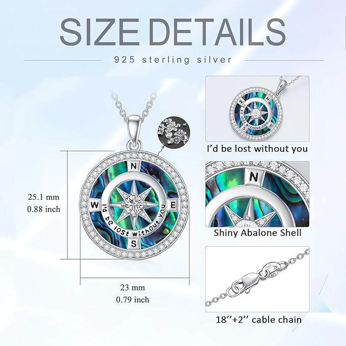 ONE: The Compass Abalone Blue  Pendant Necklace Jewelry