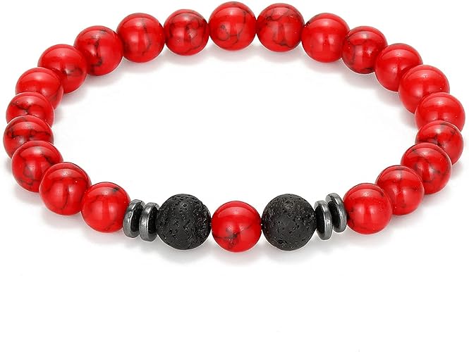 THREE: 3 HANDMADE Bracelets Matte Natural Lava Rock Volcanic Stone Beads Elastic Stretch