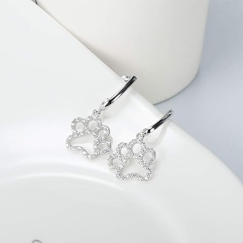 ONE PAIR:  Hoop Earrings Genuine 925 Sterling Silver Style: Lever back Paw Earrings