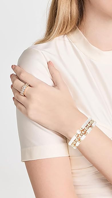 ONE: Premium Handmade Bracelet White and Gold Plated Copper Beads Heishi Clay Bracelet HELPS RELEASING NEGATIVITY