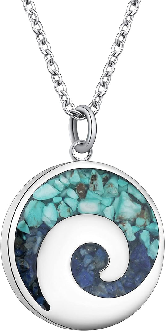 ONE: Wave Turquoise +White Howlite Stainless Steel Pendant Necklaces