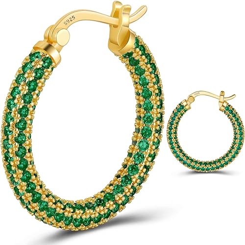 ONE:  ONE: 925 Sterling Silver Post Hoop Earrings 14K Gold Plated Jewelry CZ