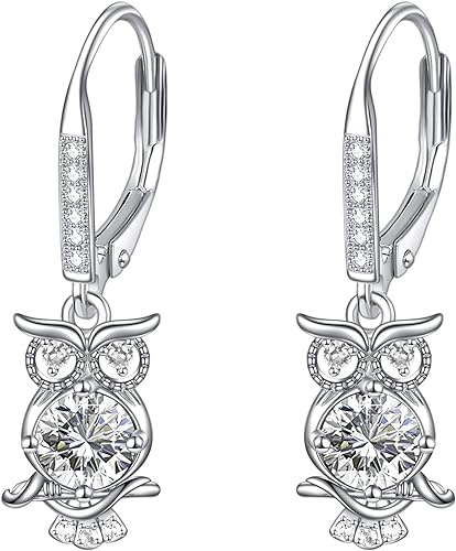 ONE PAIR:  Hoop Earrings Genuine 925 Sterling Silver OWL STUD