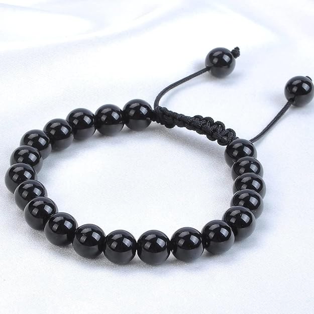 ONE: Premium Handmade Bracelet 6mm BLACK AGATE STONE BRACELET OF PROTECTION BRACELET HELPS RELEASING NEGATIVITY