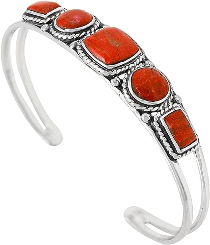 ONE :💎Color: Handmade Genuine Color Coral Turquoise and 925 Sterling Silver (Solid) Cuff Bracelet