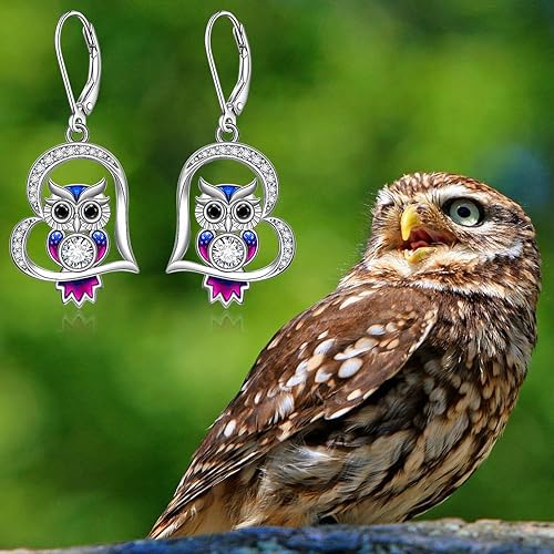 ONE PAIR:  Hoop Earrings Genuine 925 Sterling Silver OWL STUD