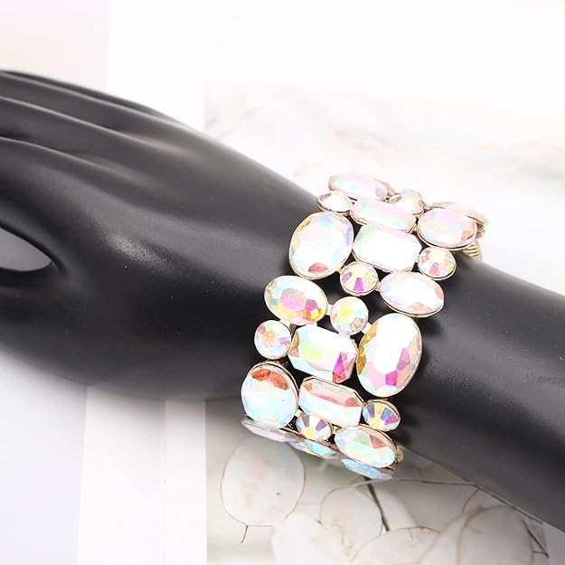 ONE: Premium Gorgeous Jewelry Elegant Crystal Leaf Flower Stretch Bangle Bracelet