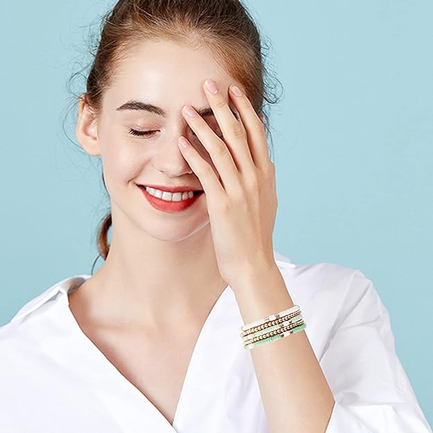 ONE: Premium Handmade New Lite Green Set 5pcs Bracelet's for Women