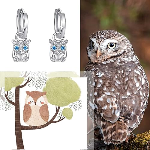 ONE PAIR:  Hoop Earrings Genuine 925 Sterling Silver OWL STUD