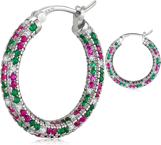 ONE:  ONE: 925 Sterling Silver Post Hoop Earrings 14K Gold Plated Jewelry CZ