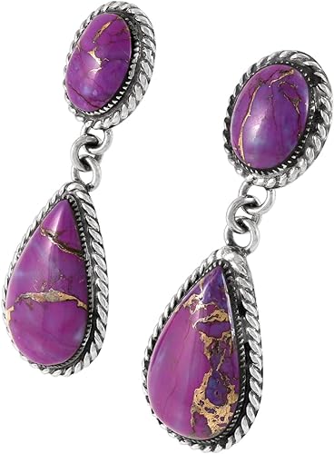 ONE: PAIR Genuine PURPLE Turquoise Earrings in Sterling Silver (SOLID) 1.5" Long