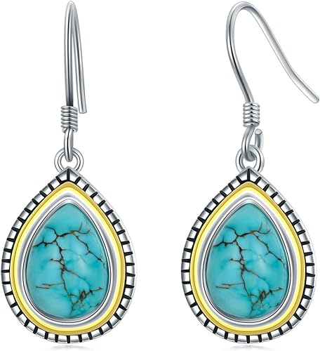 ONE PAIR: Santa Fe Turquoise authentic Native American turquoise earrings Gemstone Southwestern Style 925 Sterling Silver