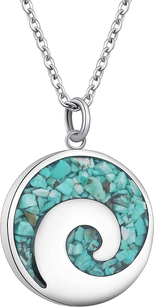 ONE: Wave Turquoise +White Howlite Stainless Steel Pendant Necklaces