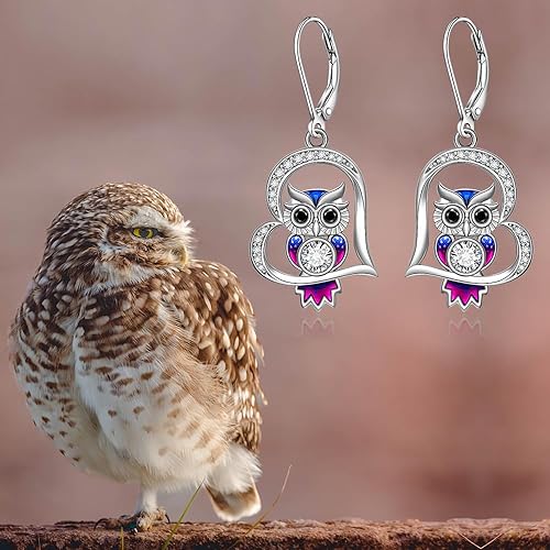 ONE PAIR:  Hoop Earrings Genuine 925 Sterling Silver OWL STUD