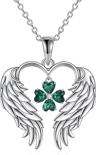 ONE: The design of four leaf clover angel wings Pendant Necklace 925 Sterling Silver Four Leaf Clover